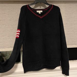 Navy Blue Knitted Sweater - v-neck